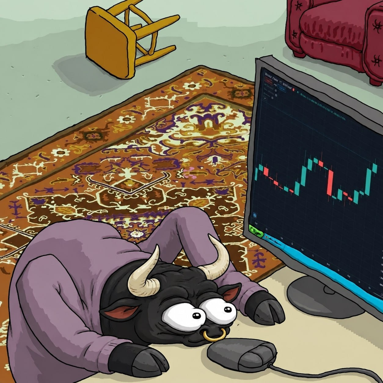 Watching My Money meme character staring at a trading chart